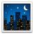 city skyline at night with stars emoji